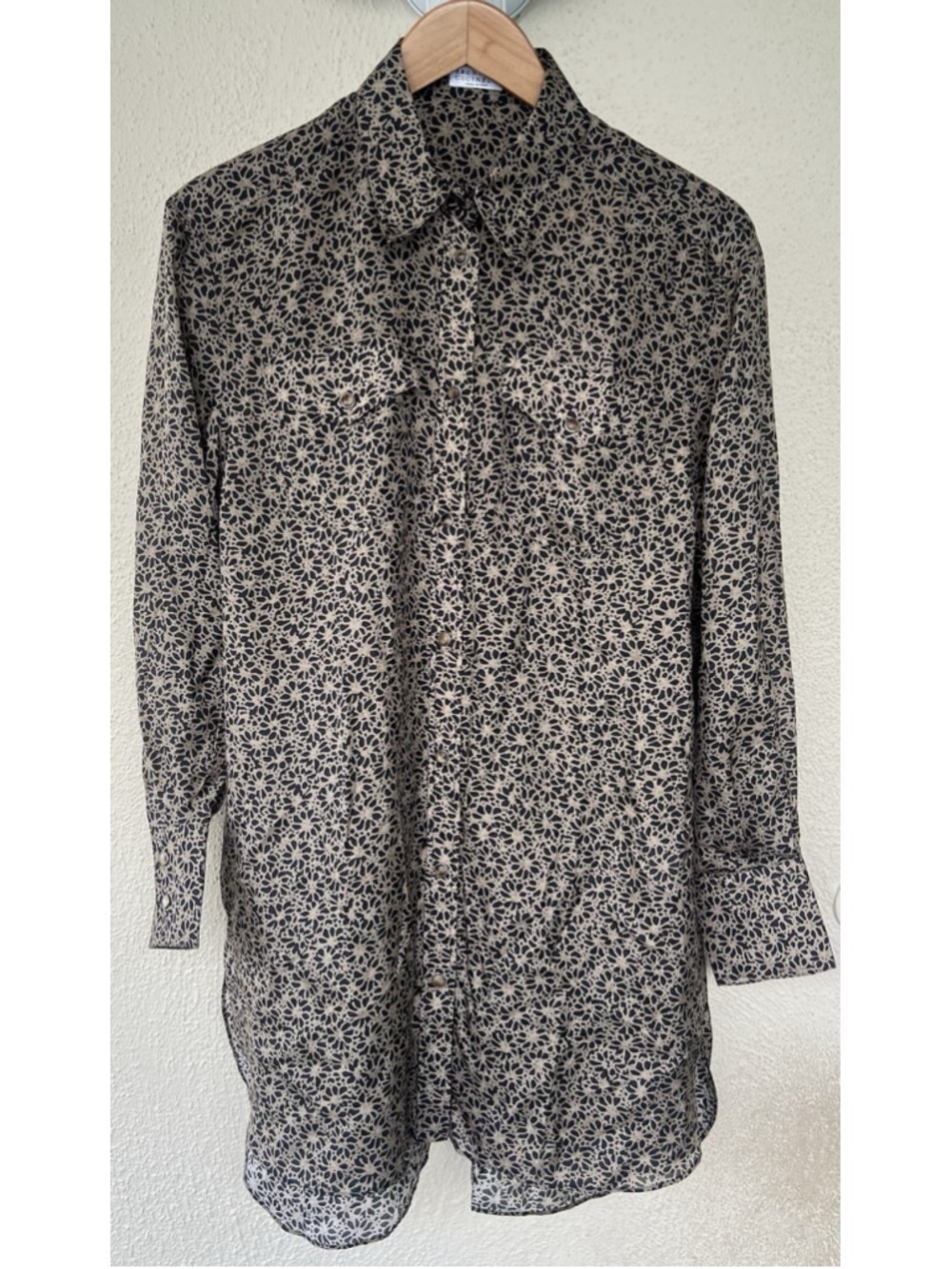 Brunello Cucinelli Silk Snap Button Shirt Brown Abstract Print Lightweight Luxe